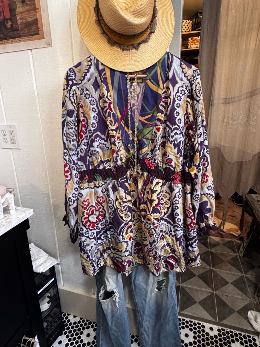 Johnny Was SILK BoHo Peasant Top 1X